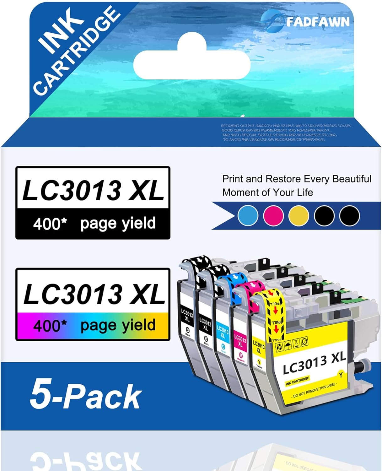 LC3013 XL Ink Cartridges High Yield 5-Pack(2 Black, 1 Cyan, 1 Magenta, 1 Yellow) - Compatible LC3013CL Ink Replacement for Brother MFC-J491DW MFC-J497DW MFC-J895DW MFC-J690DW Printer