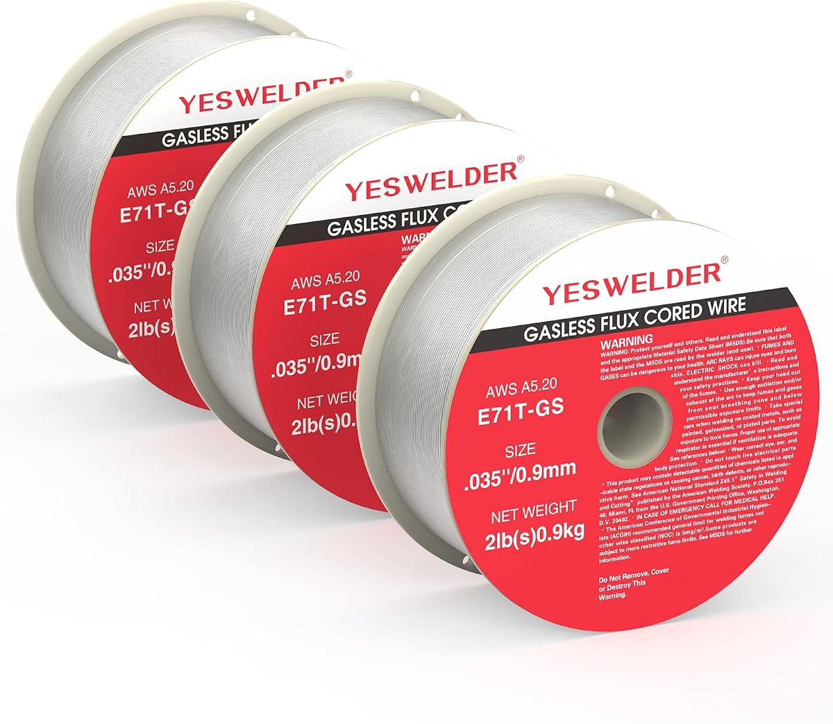YESWELDER Alambre MIG con núcleo fundente sin gas, acero al carbono suave E71T-GS | Carrete de ABS resistente de 0,035 pulgadas, alimentación suave, fácil manejo, almacenamiento organizado