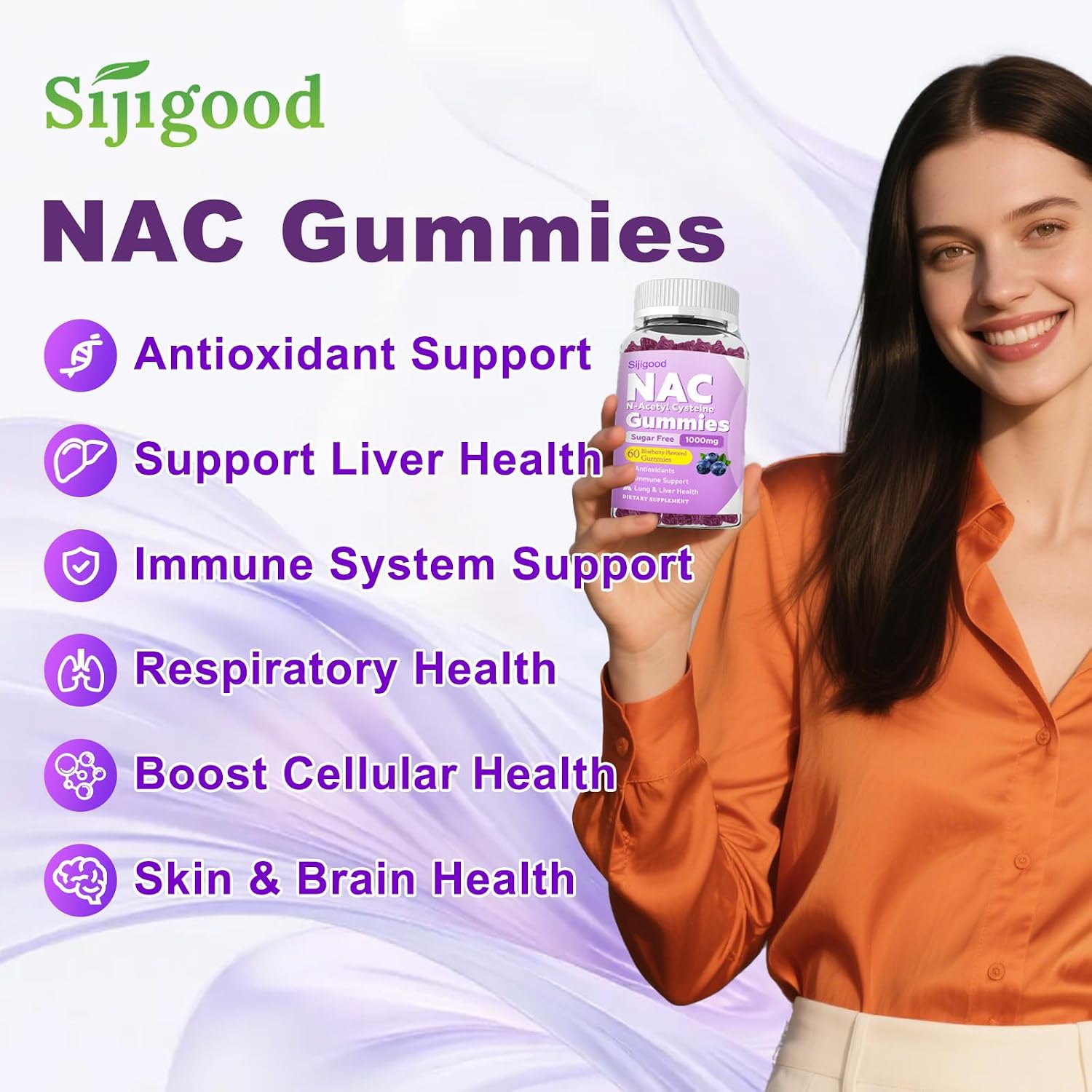 NAC Gummies for Kids & Adults - NAC Supplement N Acetyl Cysteine Dietary Gummies Support Respiratory & Liver Health, Antioxidants & Immune System, Blueberry Flavor 120 Count