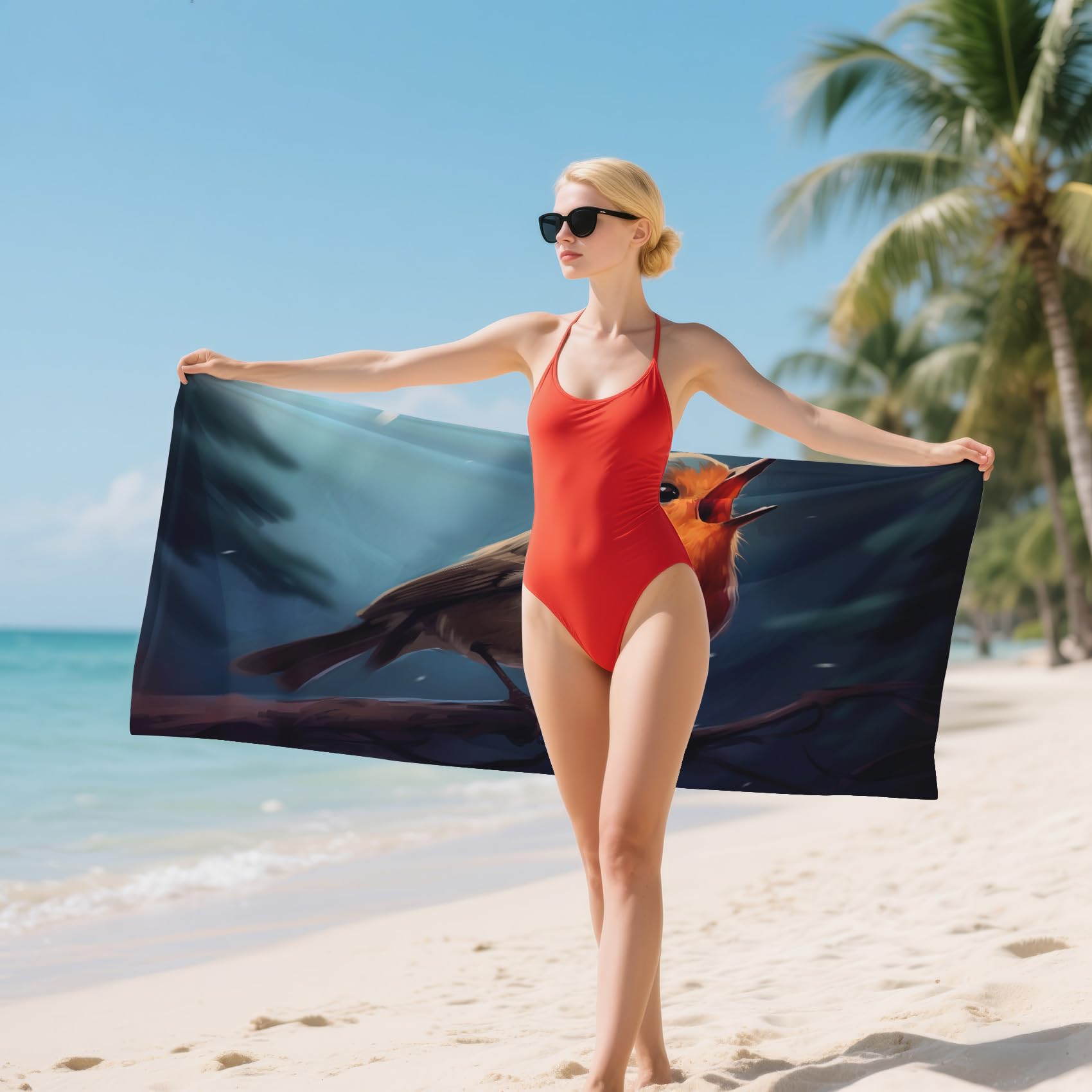Serviette de Plage XXL Microfibre Oiseaux Motif Animaux, Drap de Plage Séchage Rapide Anti Sable & Légère, Serviette de Bain Grande Taille 100x200 cm, Accessoire & Cadeau été