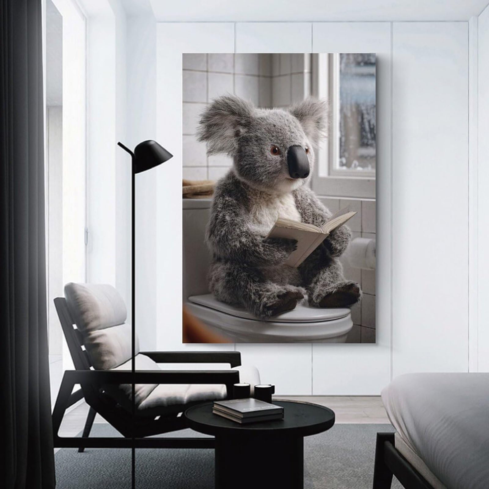 Junmoney Koala Reading on Toilet Home Decor Wall Art, 08x12inch(20x30cm), for Apartments, Flats Or New Home Decor, An Easy Choice for New Home Styling