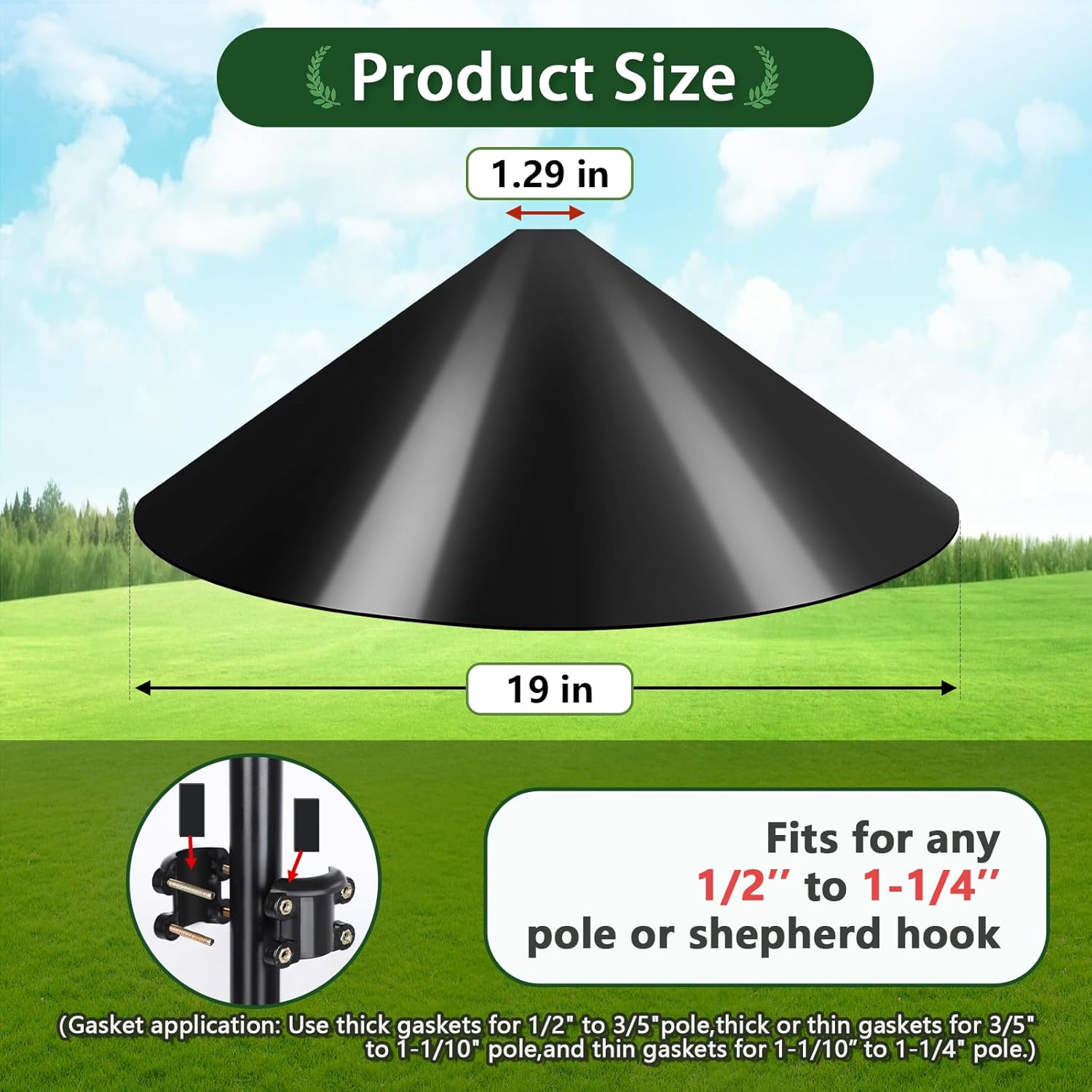 Gtongoko 19 Inch Squirrel Baffle for Bird Feeder Pole Squirrel Guards for Shepherds Hook Stopper for Bird Feeders Black 1 Pack