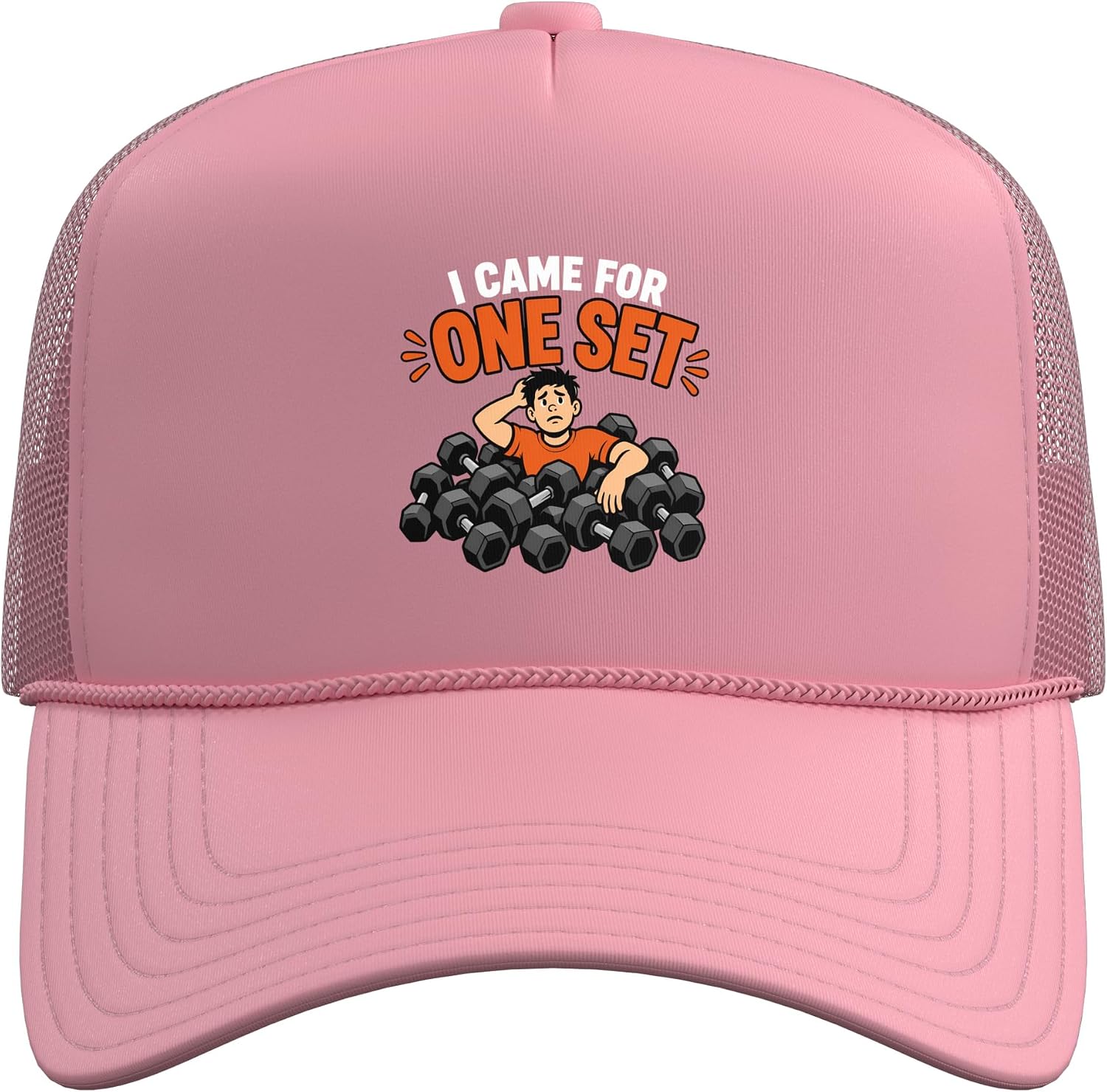 I Came for One Set Funny Gym Lover Workout Humor Dumbbell Trucker Hat with Adjustable Mesh Back image 2