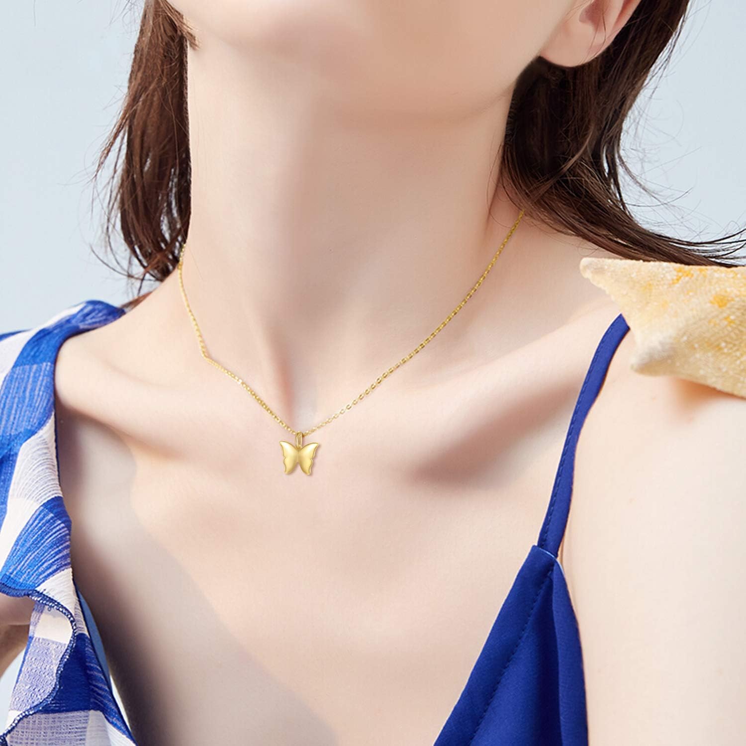 SISGEM Solid 14K Gold Butterfly Necklace for Women Cute Butterfly Pendant Necklace Dainty Jewelry for Mom, Wife, Girlfriends, 16’’-18’’