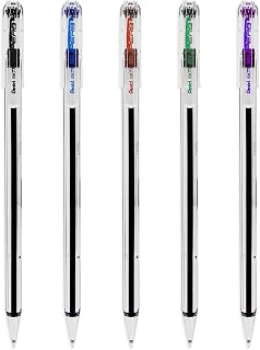 PENTEL SUPERB BK77 PACK OF 5 - BLACK, BLUE, RED, GREEN, VIOLET BALL POINT PENS. 0.7mm TIP