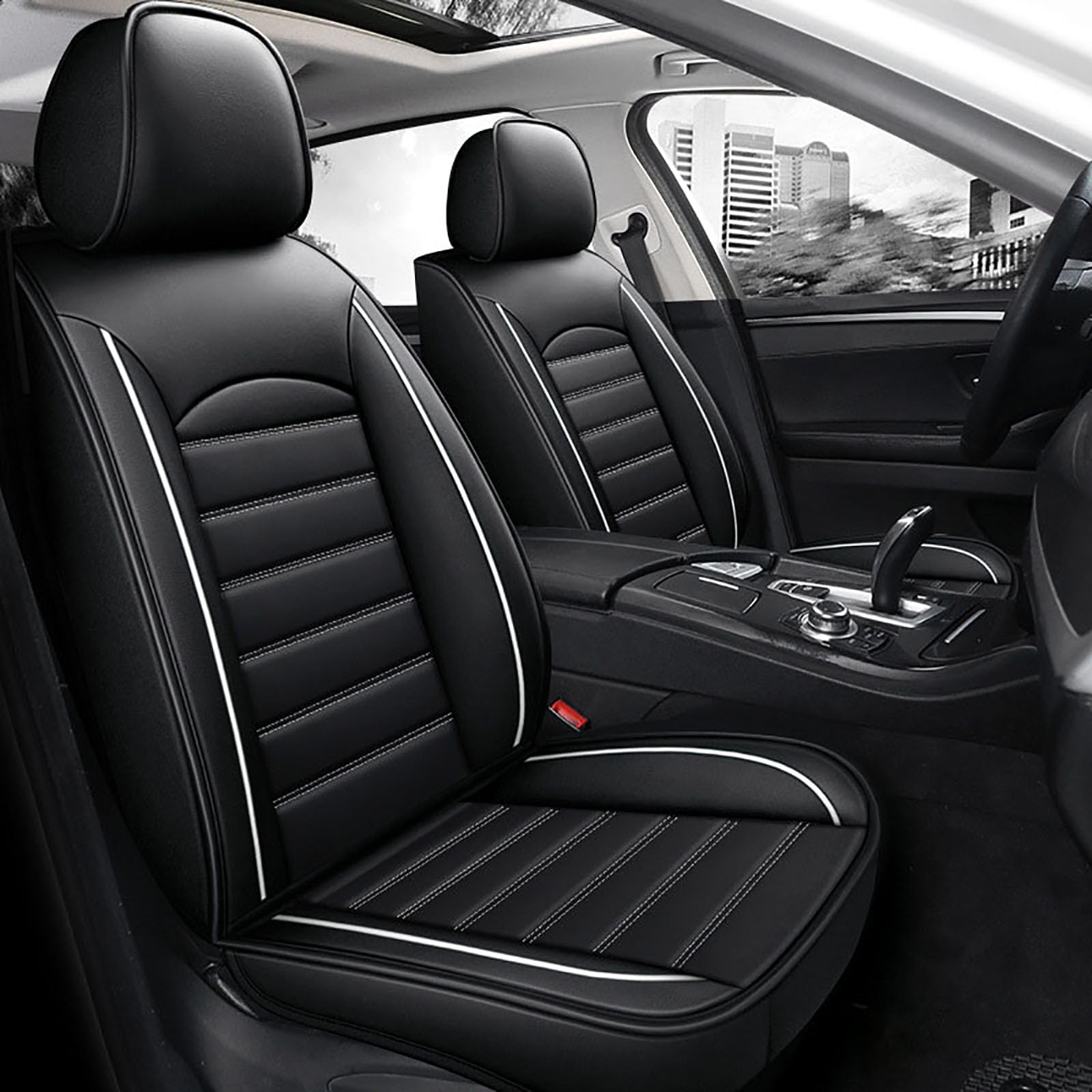 Front Car Seat Covers for Benz E-Class W210 1995-2002 Protective Covers Interior Accessories (2 Pieces),Black-White