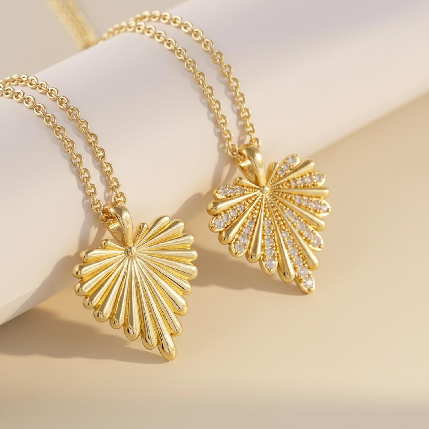 Palm Leaf & Full-Heart Pendant Necklace for Women 18K Gold Plated 5A+ CZ 28.5 Inch Adjustable Statement Jewelry Gift - Image 7