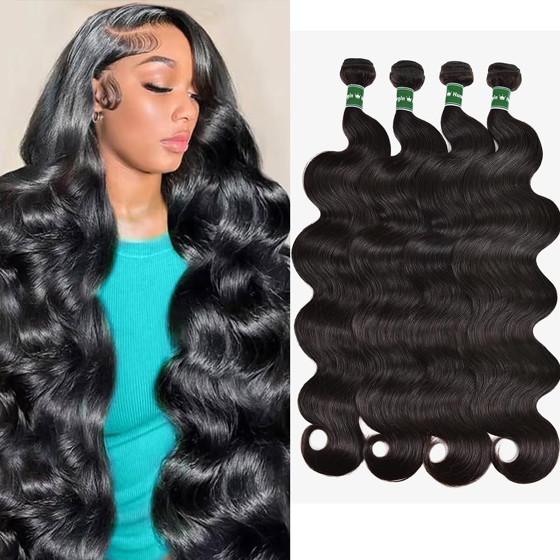 Body Wave Bundles Human Hair 16 18 20 Inch Human Hair Bundle 100% Unprocessed Brazilian Virgin Hair 3 Bundles Human Hair Extensions for Black Women Quick Weave Natural Color