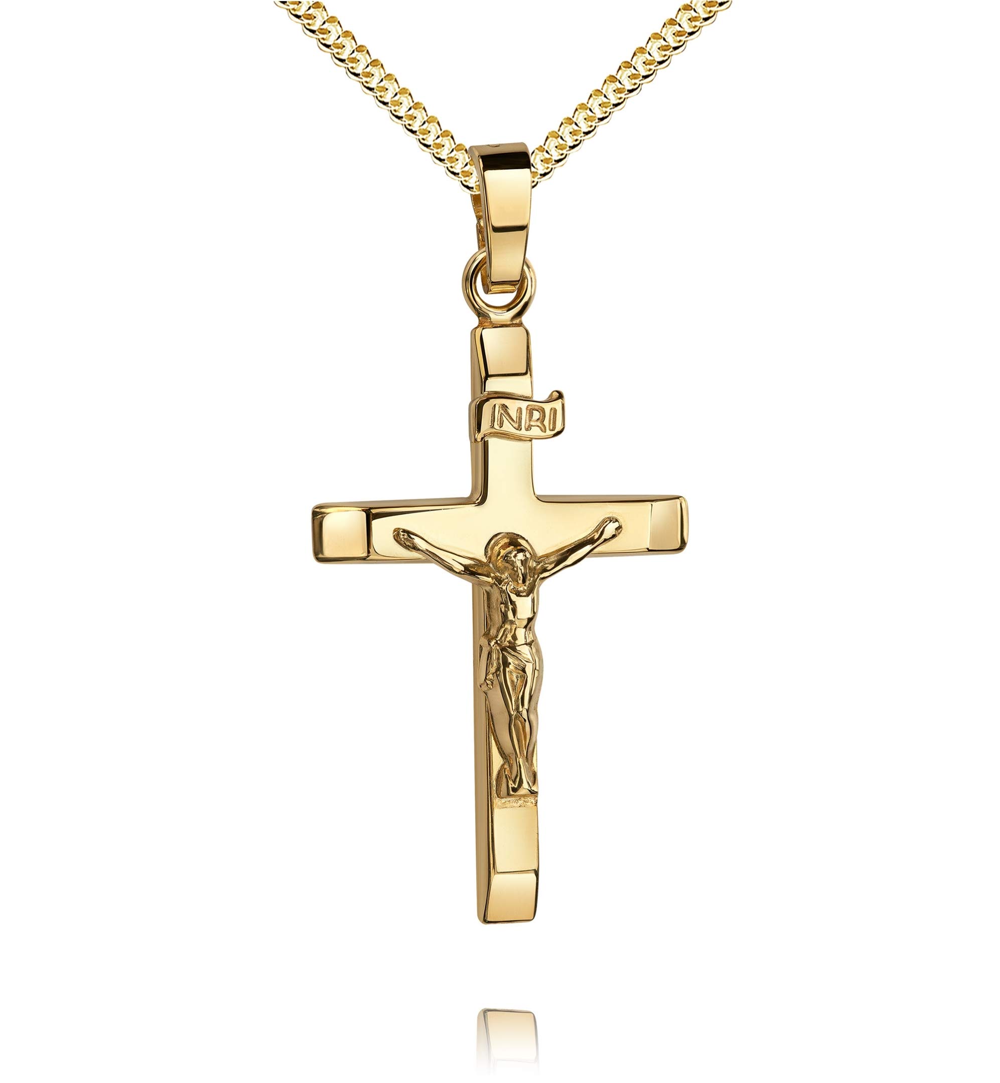 Gold Kreuz-Anhänger Kruzifix Jesus Christus Kettenanhänger 585 Gold 14 Karat 14K. Mit Halskette Länge wählbar.