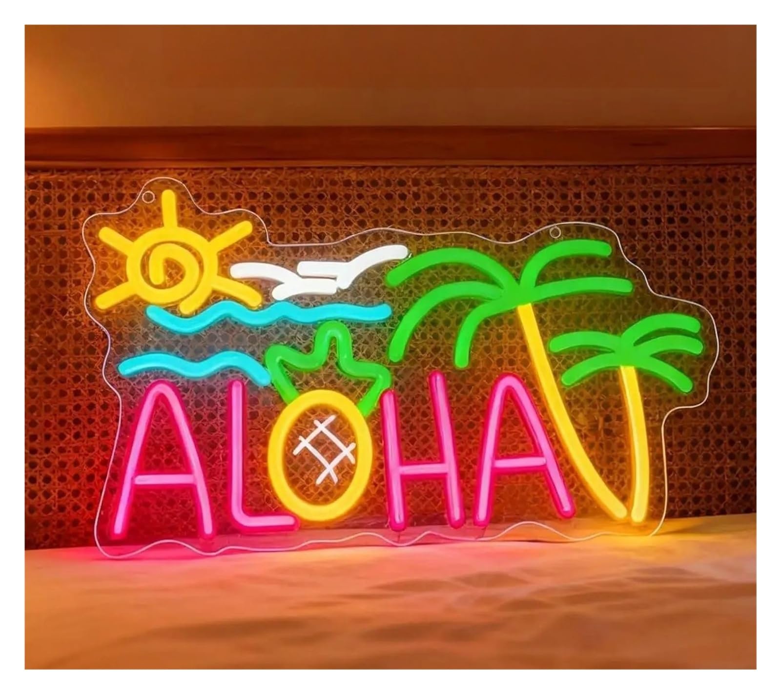 XENITE Hanging Art Neon Signs Aloha Neon Sign USB Dimmab LED Lights for Birthday Party Tiki Bar Club Restaurant Home Bedroom Decoration 33.5x22cm