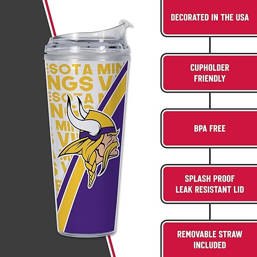 Miniatura 26 de Rico Industries NFL Football - Vaso de acrílico de 24 onzas con tapa con bisagras, vaso de doble pared con licencia oficial para fanáticos de la NFL