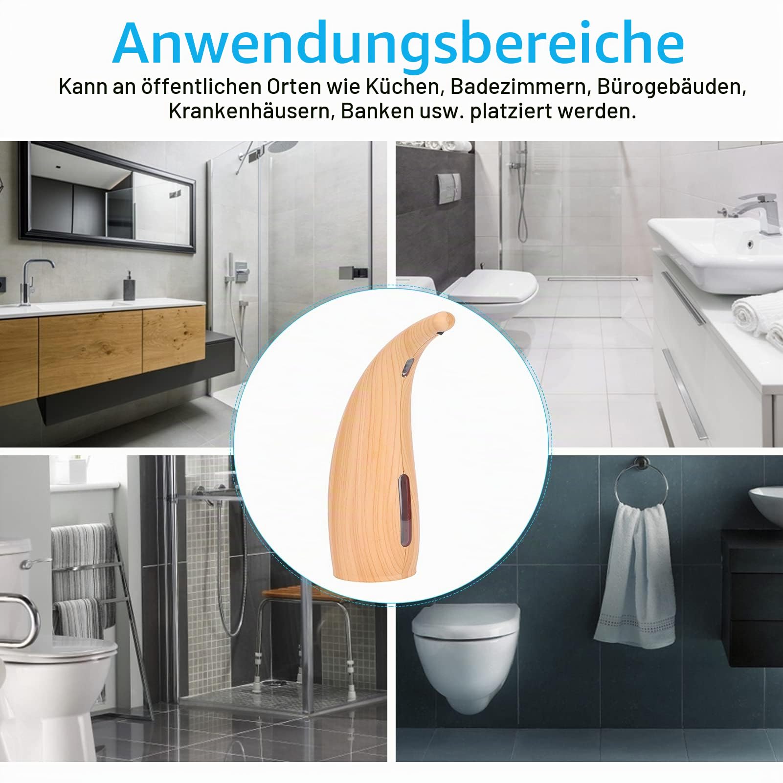 Automatischer Seifenspender Holzoptik, 300ml ABS, Berührungsloser Seifenspender Elektrisch, mit Infrarotsensor, für Bad Küche Waschbecken Hotel Restaurant