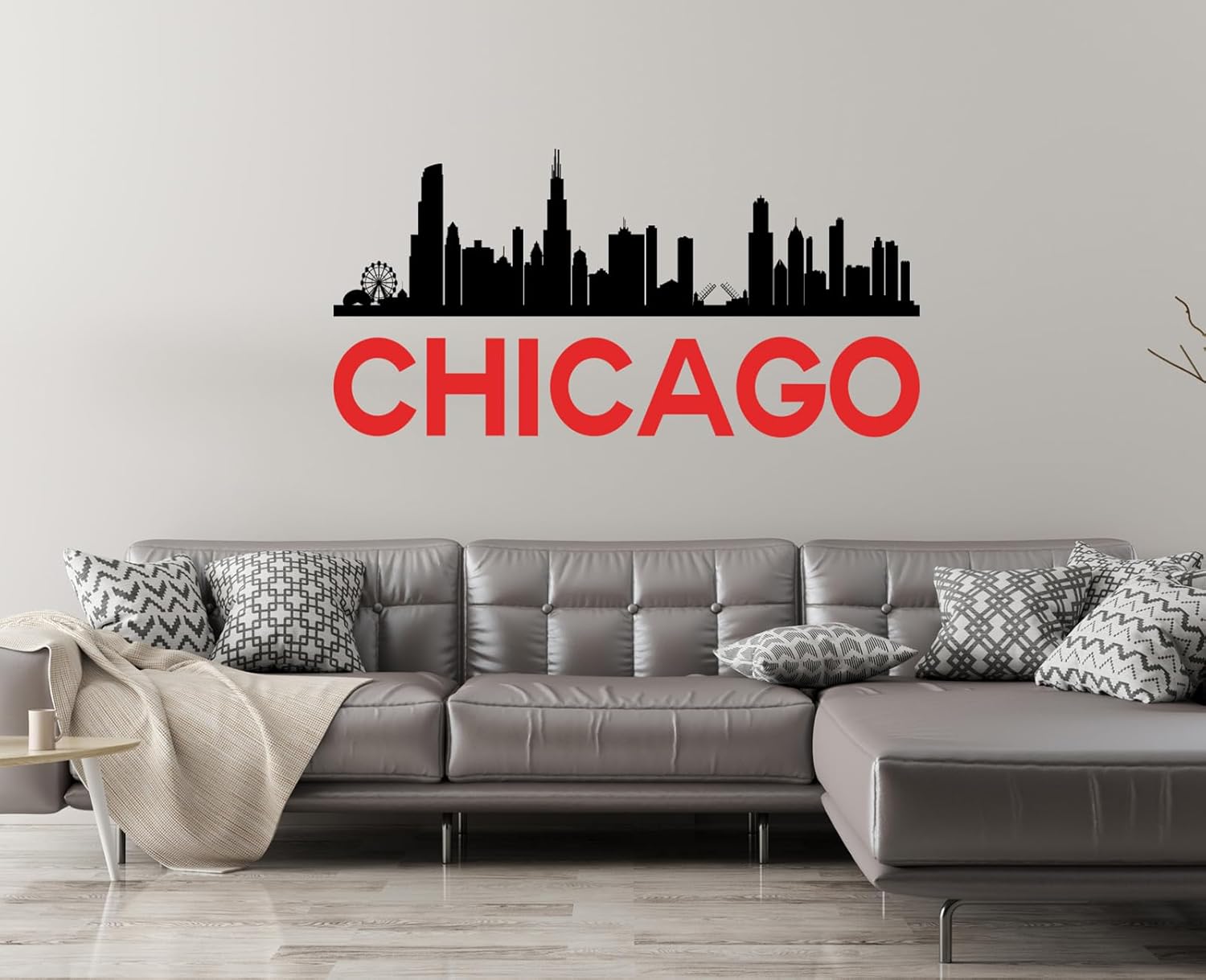 Chicago City Skyline Silhouette Wall Decal - Black Fashion City Silhouette Decoration Wall Art Decor- Wall Mural - Wall Decal for Home Bedroom Decoration (Wide 40"x18" Height)