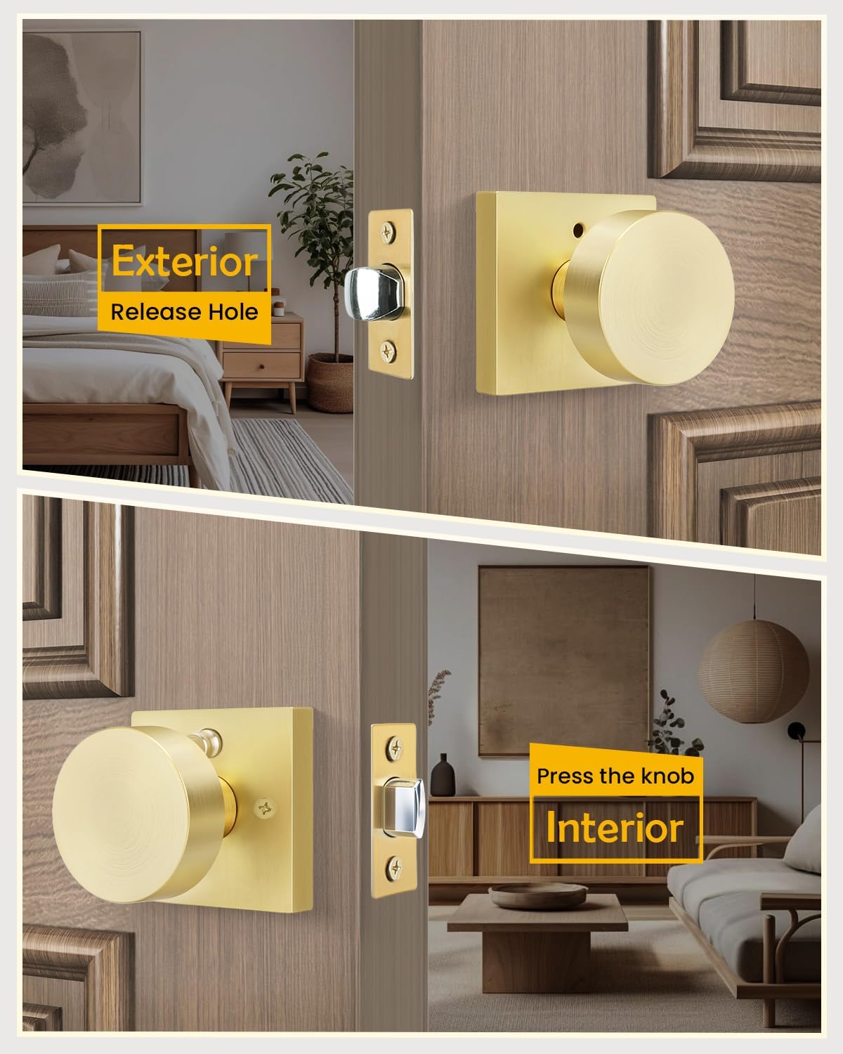 Gold Door Knobs - 6 Pack Zinc Alloy -8