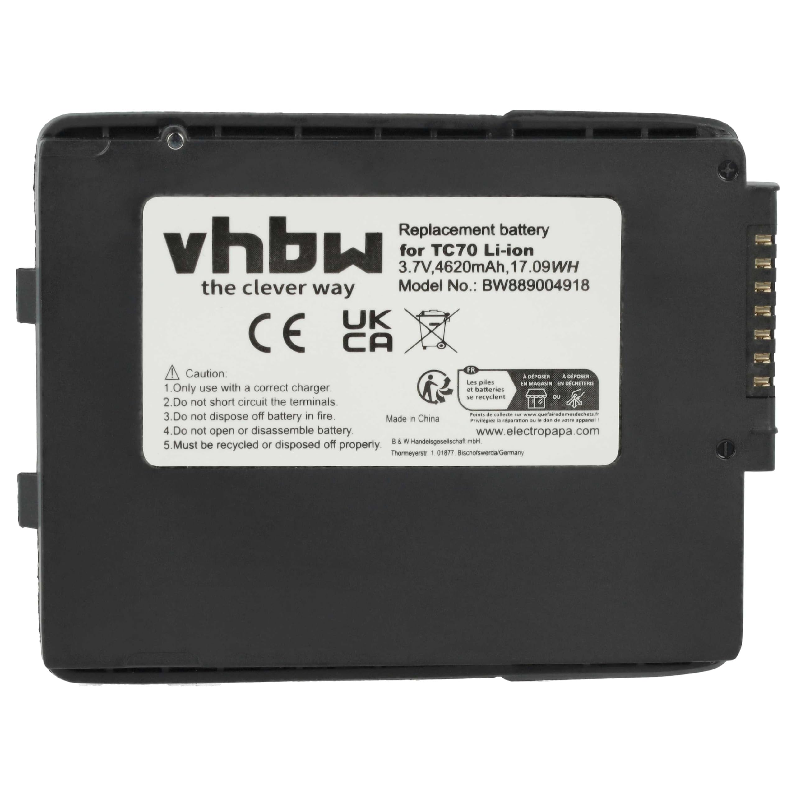 vhbw 5X Akku kompatibel mit Zebra TC72 | TC720L, TC75, TC55, TC70, TC700H, TC700K, TC70X Barcodescanner POS (4620 mAh, 3,7 V, Li-Ion)
