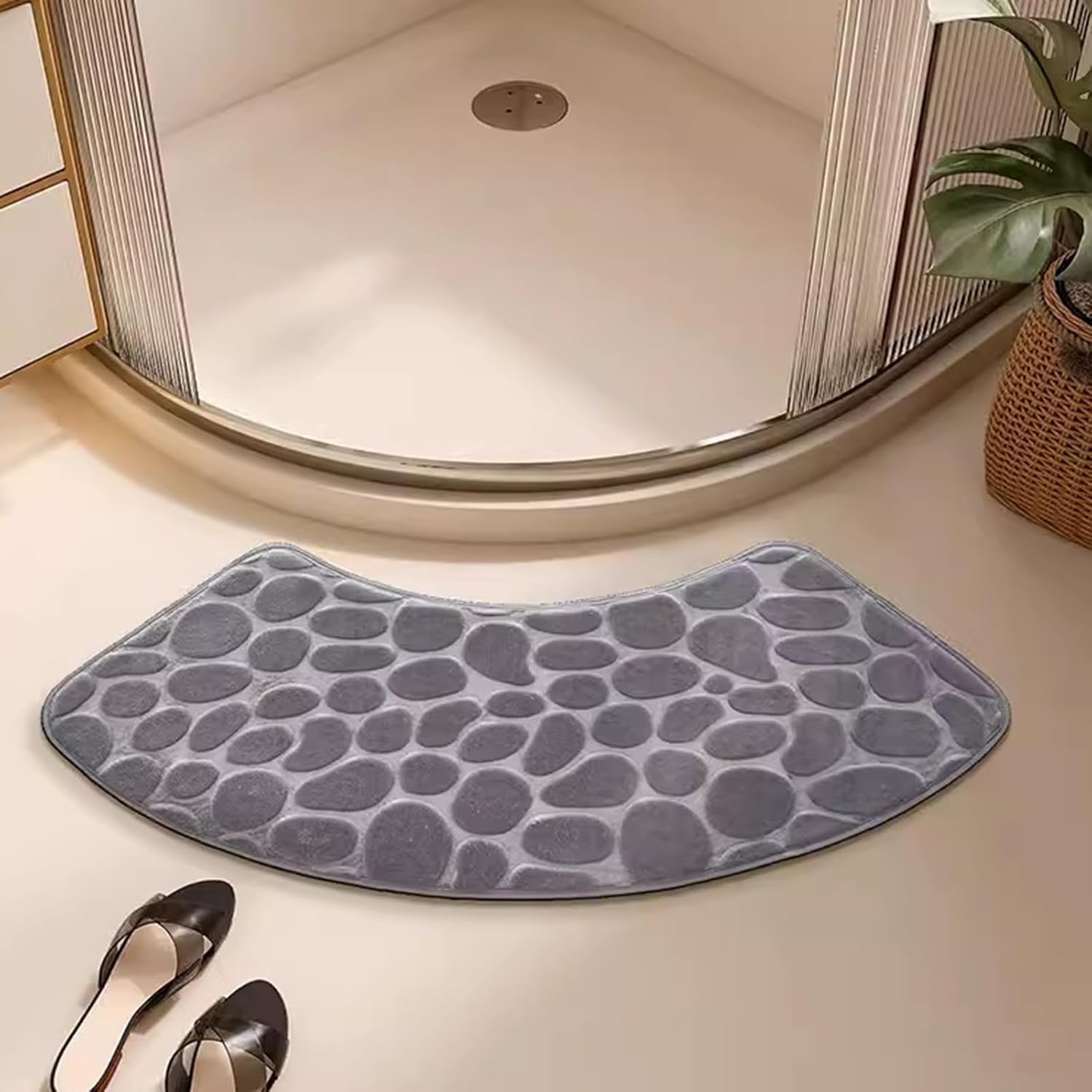 AHKFUL Corner Shower Mat Non Slip Anti Mould, Curved Bath Mats for