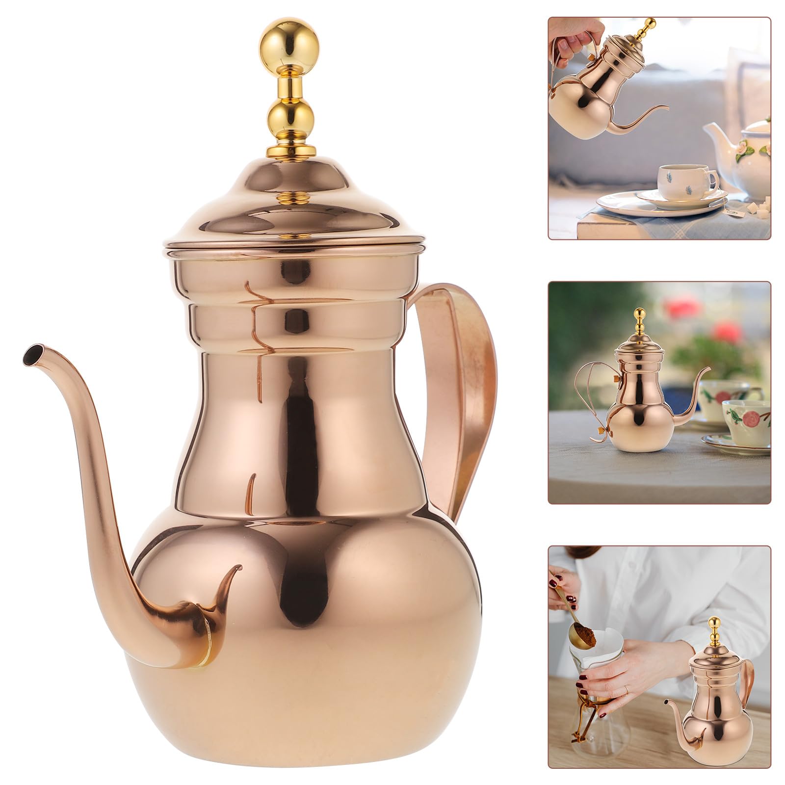 Tetera de Acero Inoxidable 0,7 L con Filtro y Mango Aislante Color Chocolate para Té y Café, Adecuado para Hogar, Oficina y Hostelería