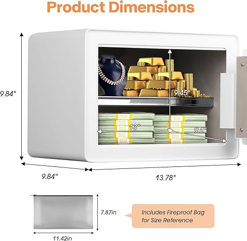 Miniatura 8 de GoldenKey Caja de seguridad biométrica blanca de 1.2 pies cúbicos con teclado de pantalla táctil, cajas fuertes de joyería para efectivo,