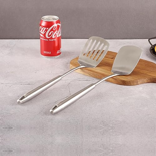 Miniatura 8 de Juego de espátulas de acero inoxidable 1810, espátulas de metal para uso en cocina o parrilla al aire libre, 14.7 pulgadas de largo, no tóxicas,