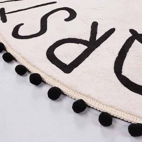 Miniatura 6 de STARUIA ABC - Alfombra redonda antideslizante para niños, 59 x 59 pulgadas, para aula, alfombra grande lavable con pompones y flecos, alfombra