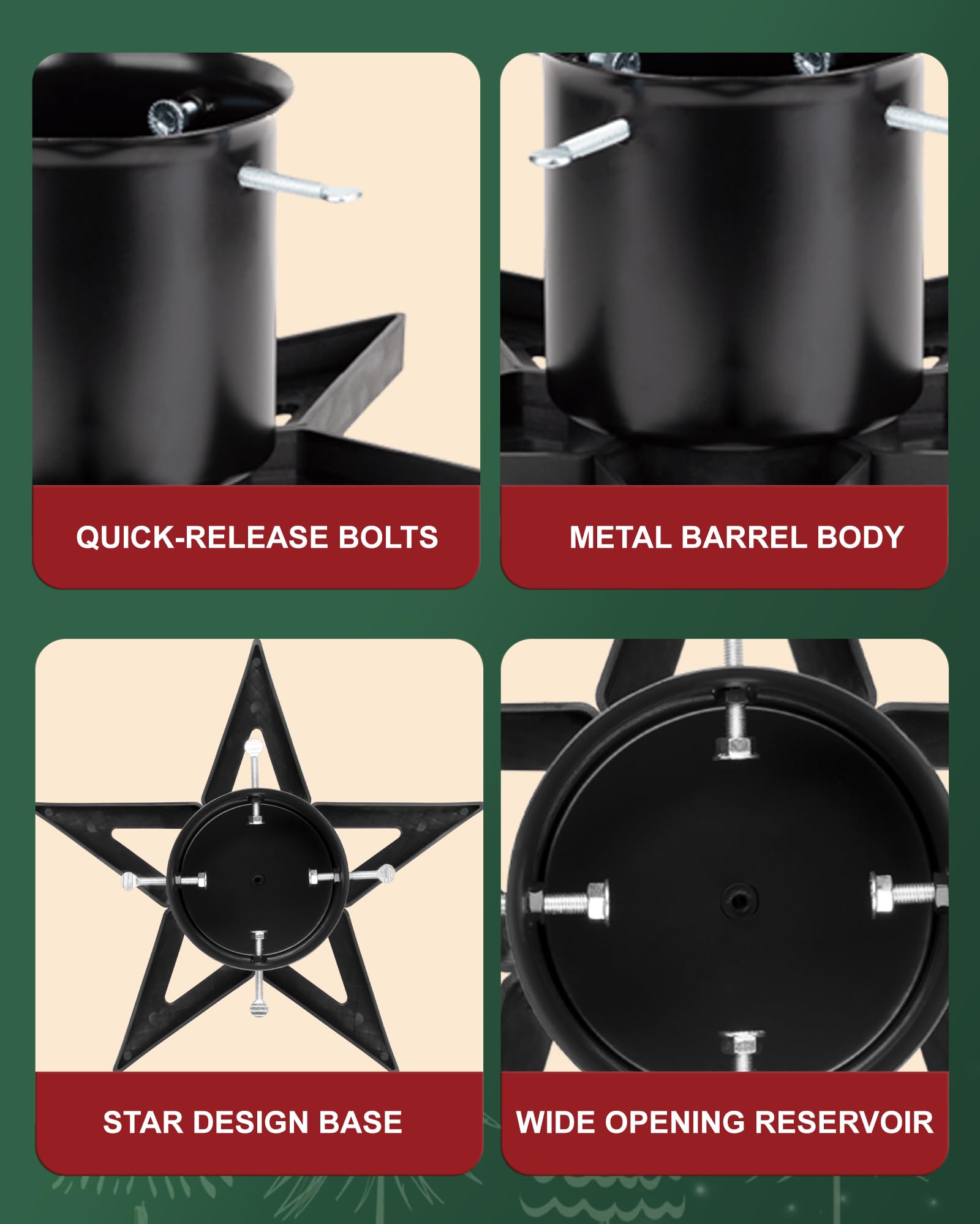 PUDO Christbaumständer Weihnachtsbaumständer Tannenbaumständer mit Wassertank: Baumständer Weihnachten mit Wasserbehälter Christmas Tree Stand für Bäume bis 2m Stamm 3-12cm Star Schwarz