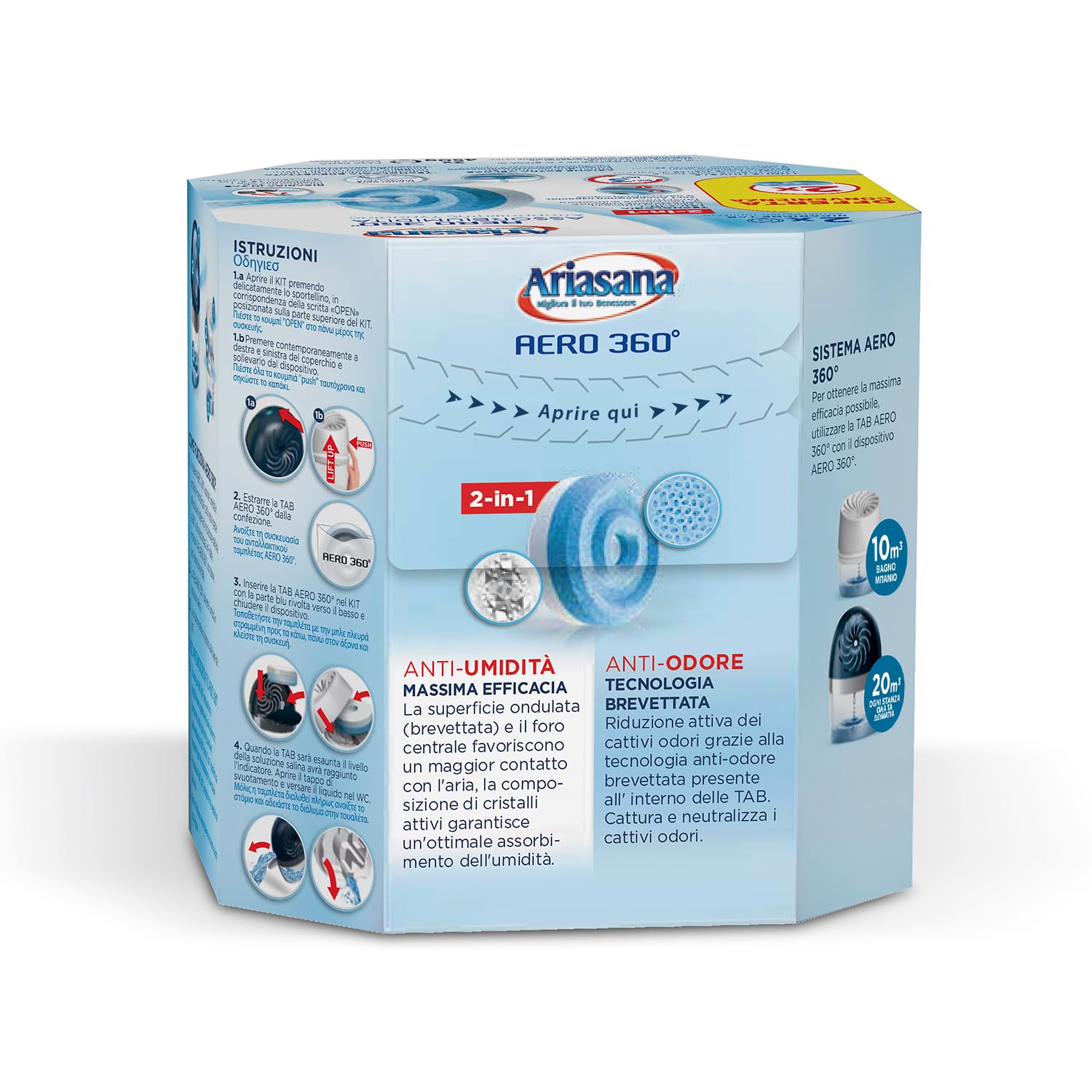 Ariasana Aero 360° Ricarica TAB inodore per dispositivo Aero 360° kit, assorbi umidità in Tab neutra, neutralizza i cattivi odori e assorbe l'umidità, 2 TAB da 450g