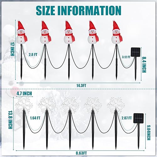 Miniatura 2 de Wettal Juego de 10 luces de camino de Navidad con energía solar, 5 luces de camino de muñeco de nieve, 5 luces de copo de nieve, impermeables,