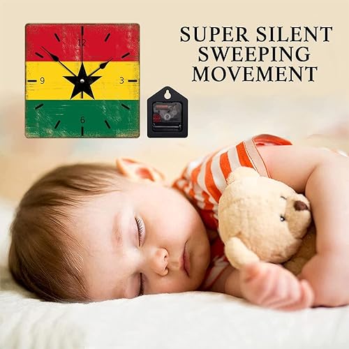 Miniatura 3 de Reloj de pared de madera con bandera de Ghana de 10 pulgadas, cuadrado rural, reloj de pared de madera, fácil de leer, reloj decorativo de madera