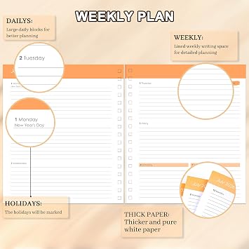 CAGIE 2026 Planner Weekly and Monthly from Dec 2025 to Dec 2026 Hardcover Spiral Bound Calendar Yearly Agenda Planners for Women with Stickers, 8.3 x 9.1, Yellow Sunflower