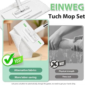 Lazy Mop for Cleaning Floors Mop With Pressure Clamping System Mini Mops no Need to Wash by Hand one-Touch Replacement 6 dry Sweeping Cloths, Suitable for Kitchens, Walls and Windows