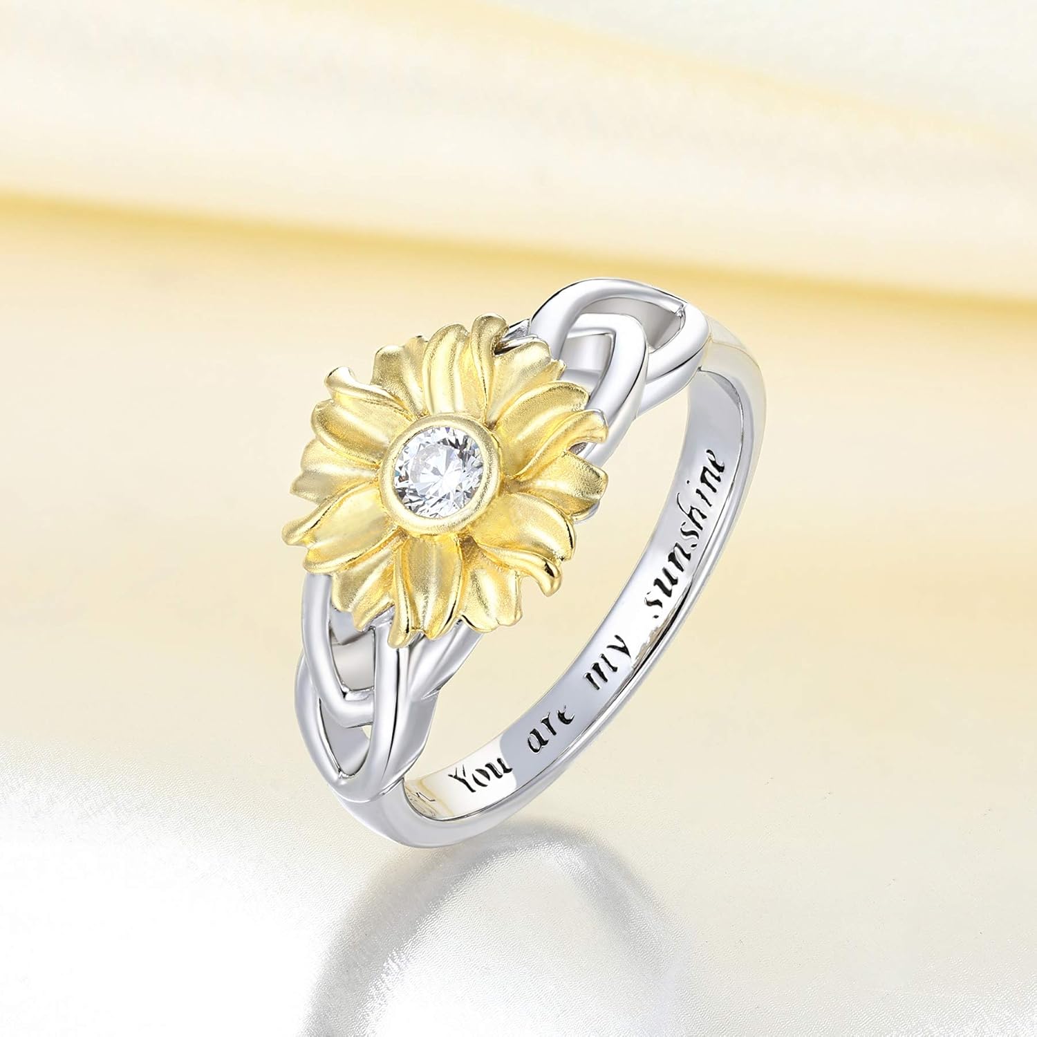 YL Sunflower Rings 925 Sterling Silver You Are My Sunshine Ring Cubic Zirconia Flower Jewelry for Women - Image 4