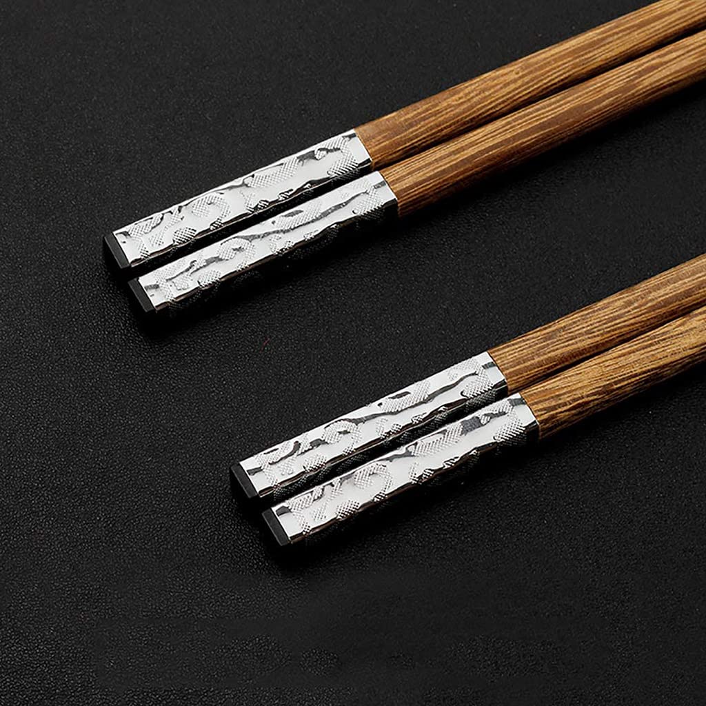 FAMMIX Lot de 10 paires de baguettes rondes en bois sculptées à la main, réutilisables, passent au lave-vaisselle, baguettes coréennes japonaises pour restaurant, maison H