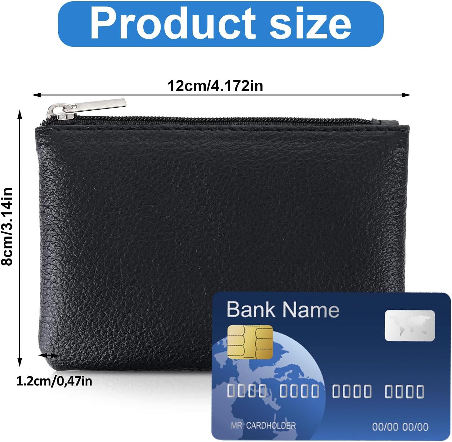 2 Pack Leather Zipper Coin Purse, Portable PU Leather Coin Purse,Mini Coin Pocket Pouch Change Holder, Coin Pouch with Zipper for Men Women Headset Credit Card ID Key Lipstick (Black)