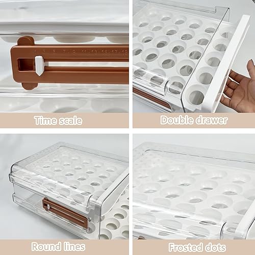 Miniatura 5 de Organizador de cajones de 60 huevos para refrigerador, bandeja transparente de 2 capas para refrigerador, bandeja de almacenamiento de huevos