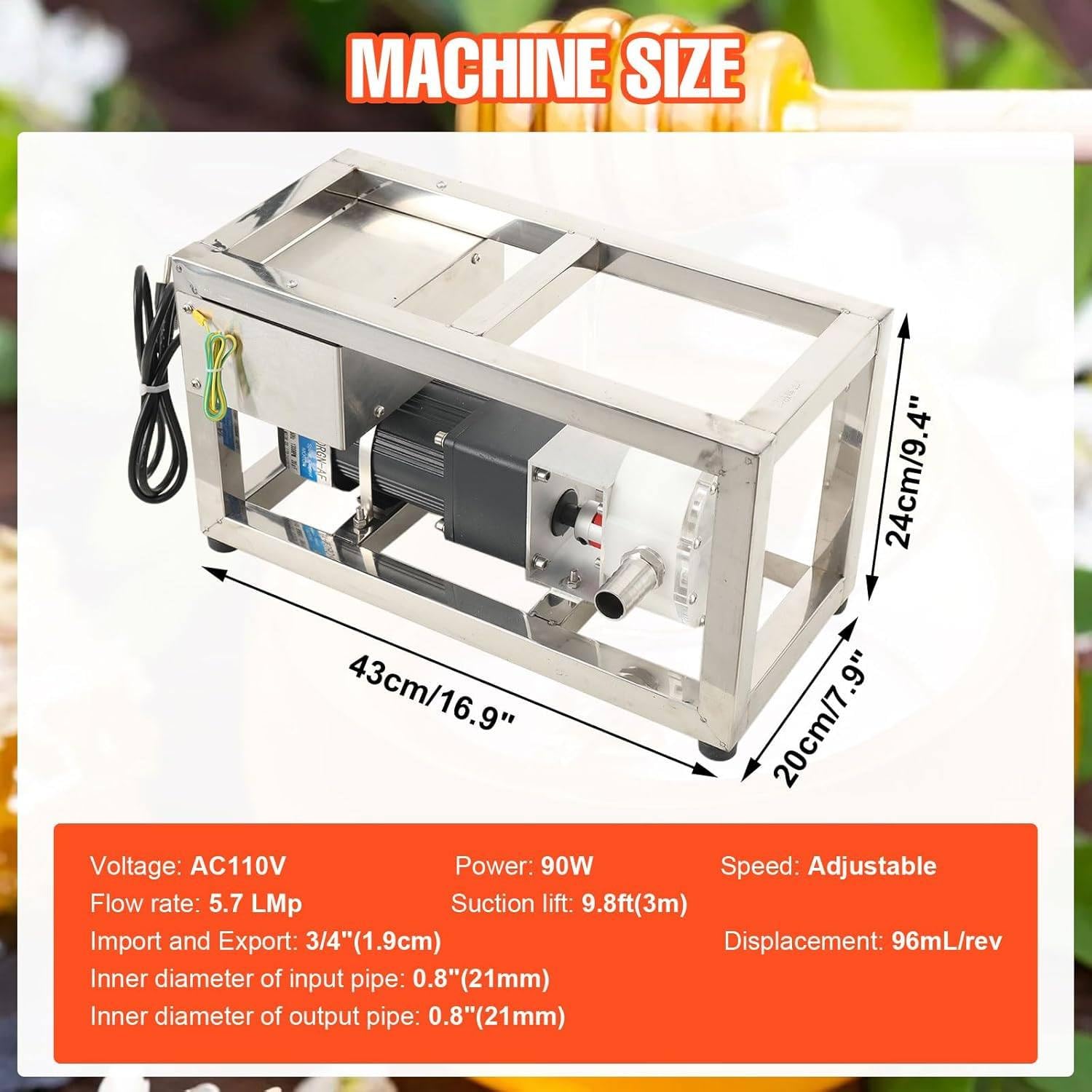 Bomba de Transferencia para Líquidos Alimentarios Viscosos 6-10 L/min - Bomba Eléctrica de Miel y Pasta con Engranajes y Velocidad Ajustable - Equipo de Bombeo con Tubo de 3 m