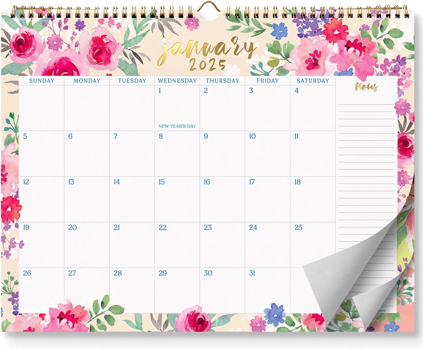 S&O Watercolor Floral Wall Calendar from January 2025June
