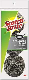 Scotch-Brite 214C Metal Scrubbing Pads, 2 1/2-Inch x 2 3/4-Inch, Stainless Steel, Silver, 3/Pk, 8 Pks/CT