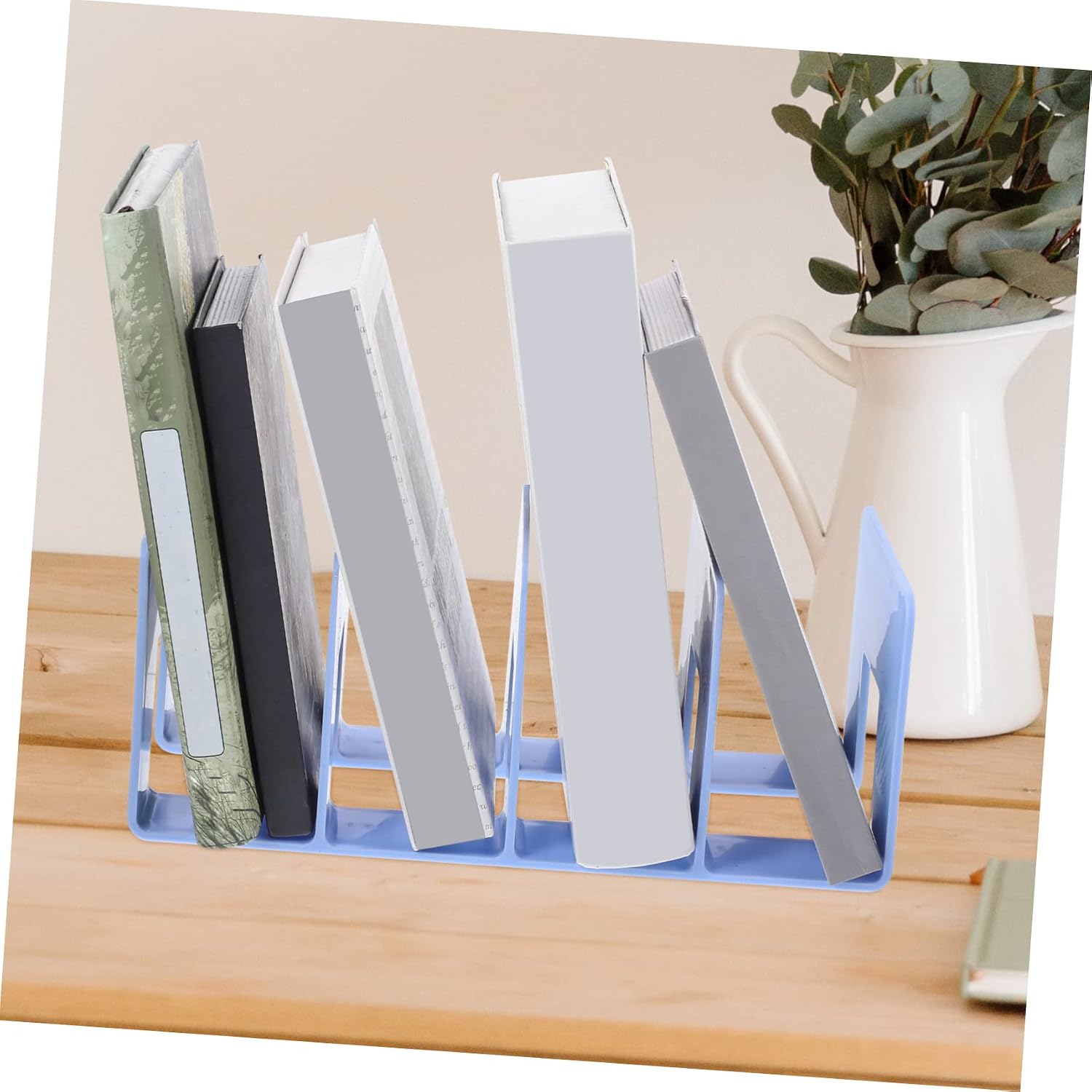 SECFOU Desktop File Organizer Rack Storage for Books Magazines Documents Ice Blue Desktop Holder for Office and Home Decor