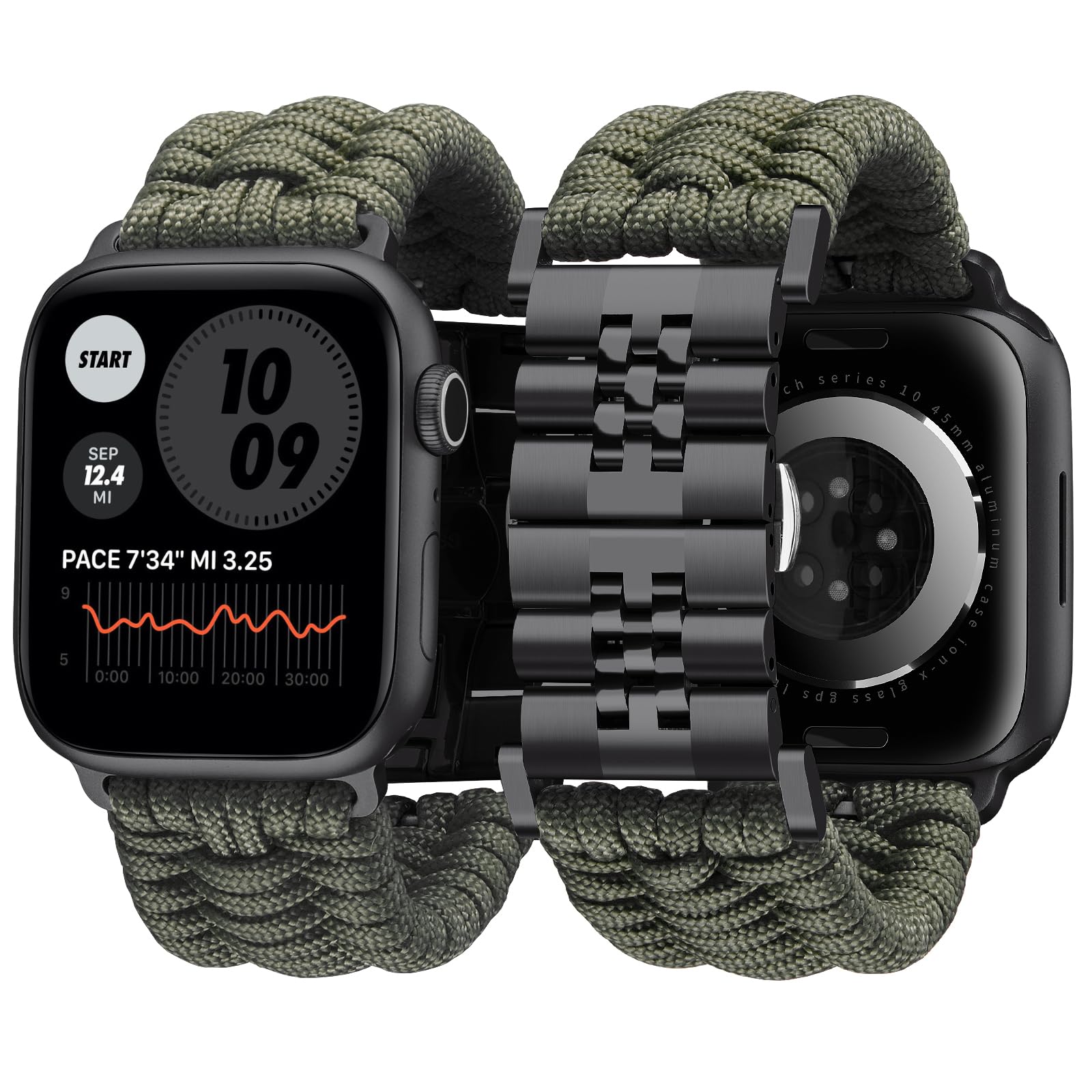 BINLUN Compatible with Apple Watch Band 49mm 46mm 45mm 44mm 42mm 41mm 40mm 38mm Braided Paracord Stainless Steel Sport Watch Strap Fit for iWatch