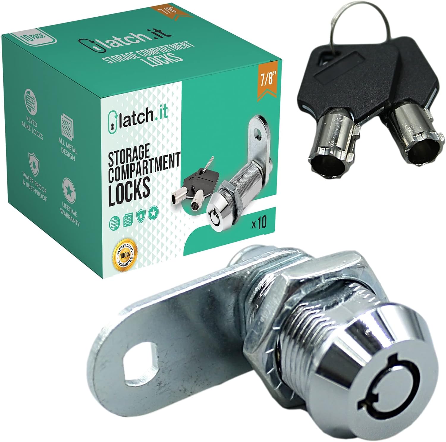 LATCH.IT 7/8” RV Storage Locks | 10-Pack RV Compartment Locks | Utility Cam Lock | 100% Metal RV Locks for Storage Door on Camper or Trailer | Complete RV Cam Locks w/ 20 Keys by RV Lock Experts!