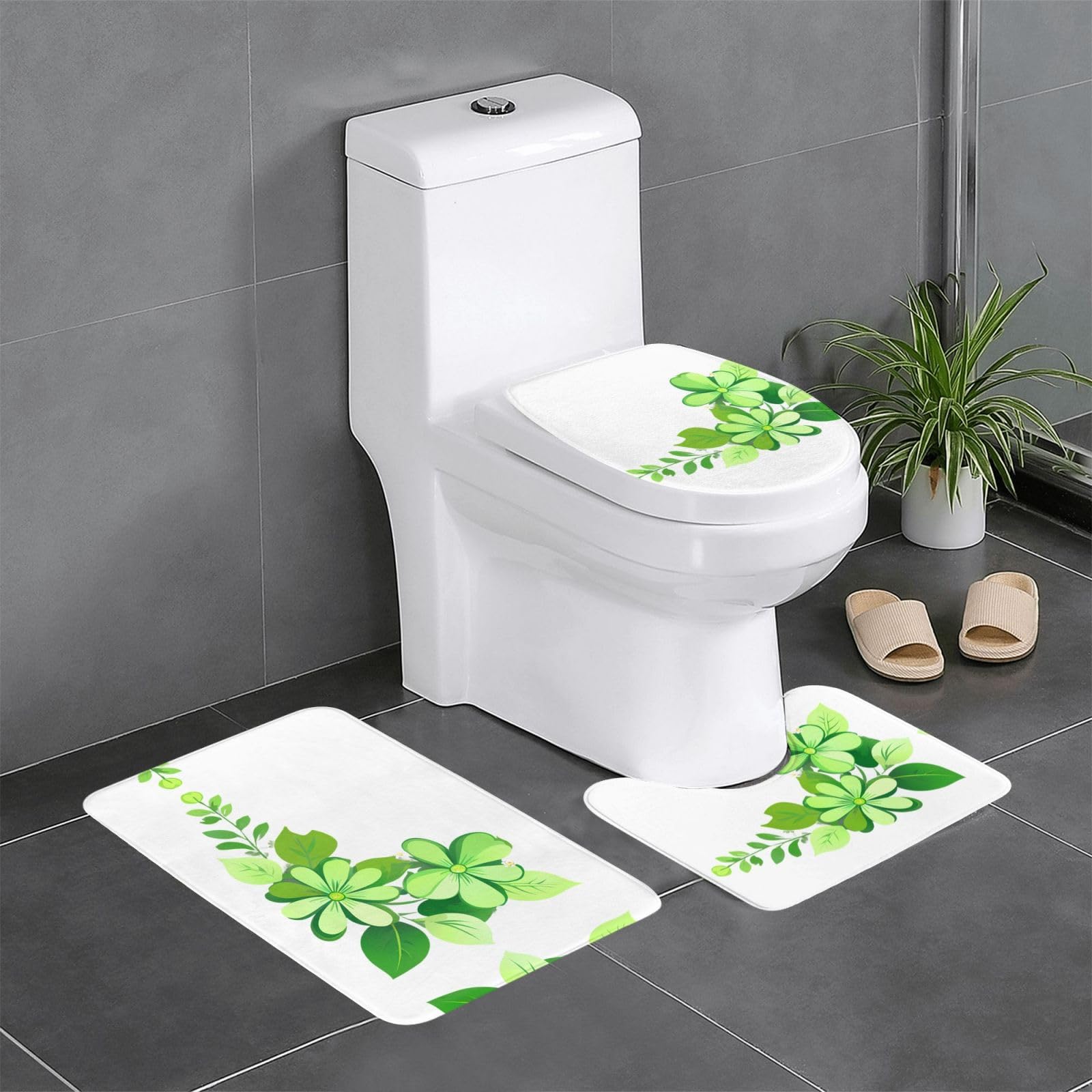 Tapis de sol de salle de bain anti-glisse fleurs vertes lot de 3 WHJSSF