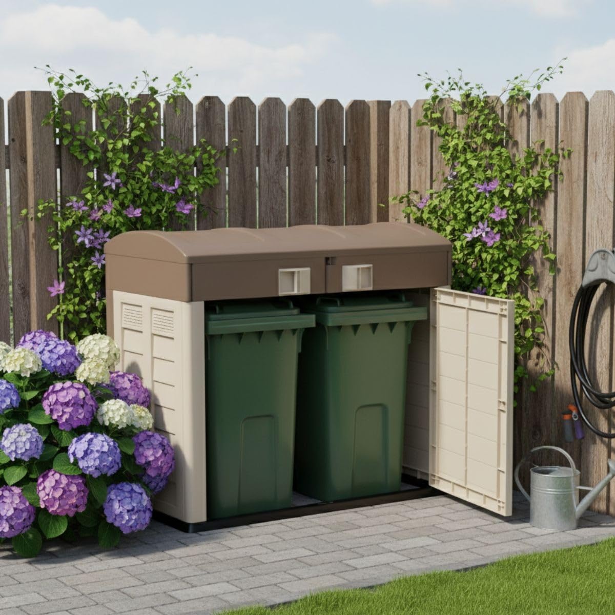 INTEC - Coffre de Jardin 1500L - Abri Poubelle Exterieur Polypropylène Verrouillable Rangement Outils Jardin