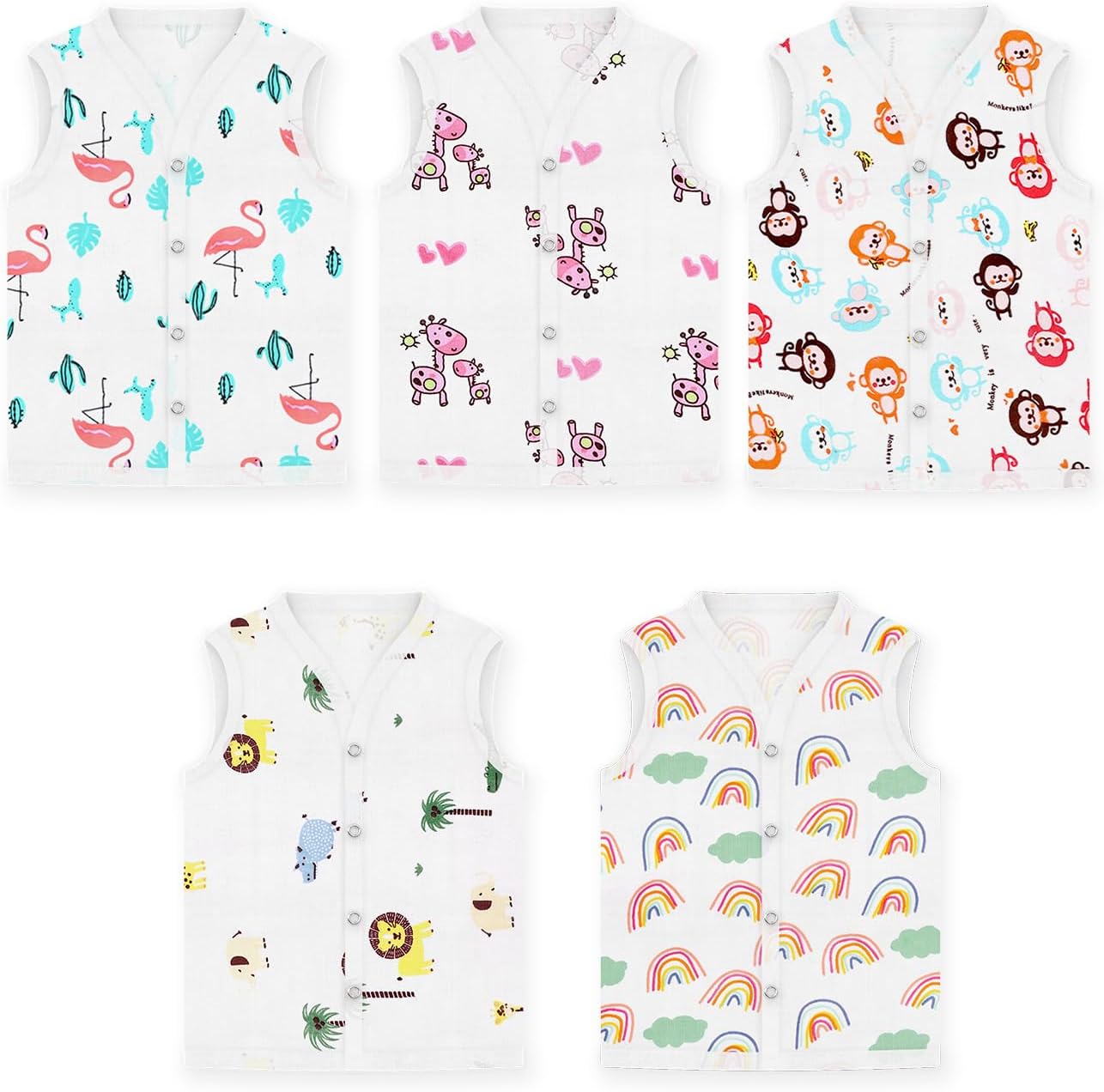 MOM'S HOME Baby Unisex Organic Cotton Muslin Jhabla | Pack of 5 | Multicolor (0-3 Months)