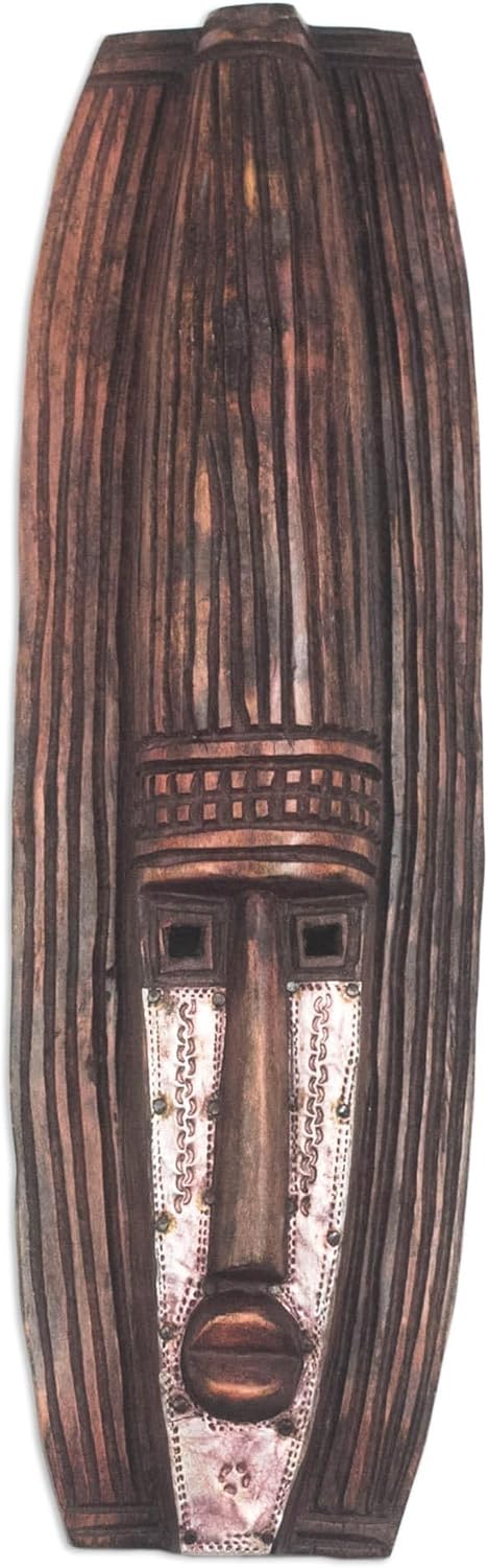 NOVICA Decorative Ghanaian Large Wood Mask, Brown 'Denkyira War Song'
