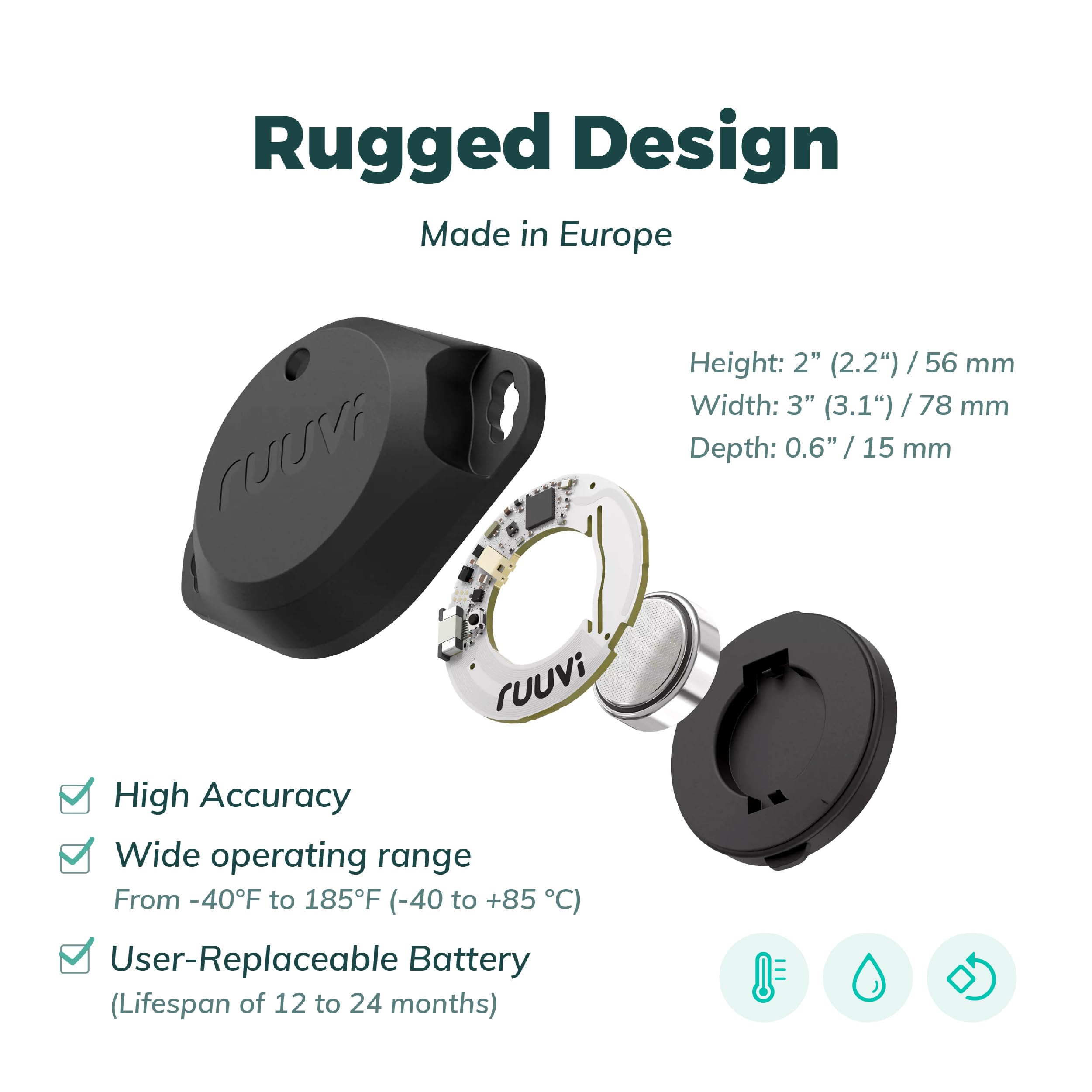 Ruuvi Tag Pro IP67 Capteur de température, d'humidité et de mouvement