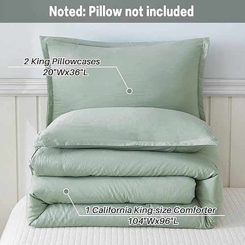 Miniatura 7 de Litanika Juego de edredón tamaño California King, color verde salvia, 3 piezas, tamaño California King, ligero, sólido, juego de ropa de cama