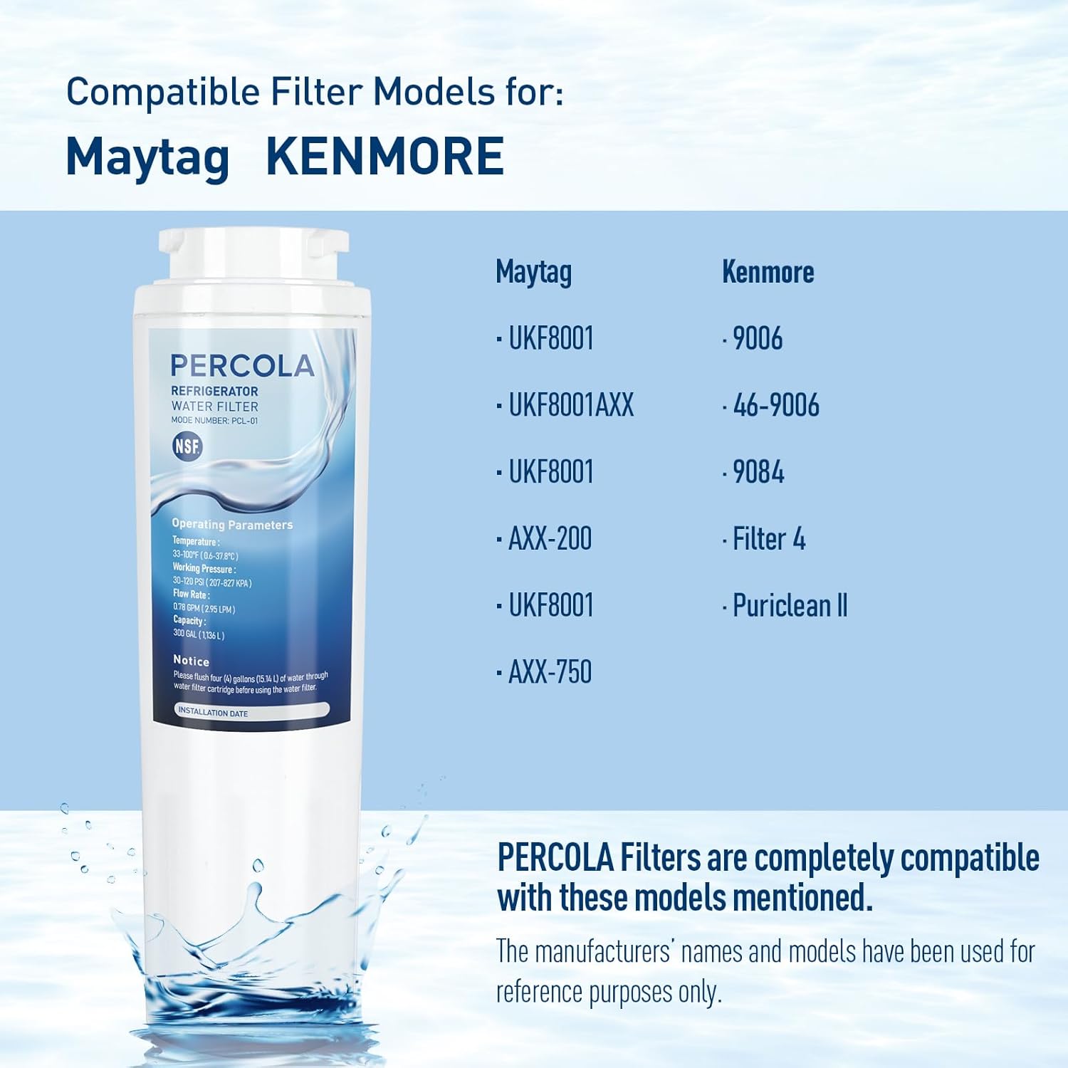 9084 Water Filter, NSF 42, 53 & 401 Certified Filter Replacement for Kenmore 9084, 469084, 9006, 46-9006, 9005, 469005, 9992, 469992, 469992P (3 Pack)