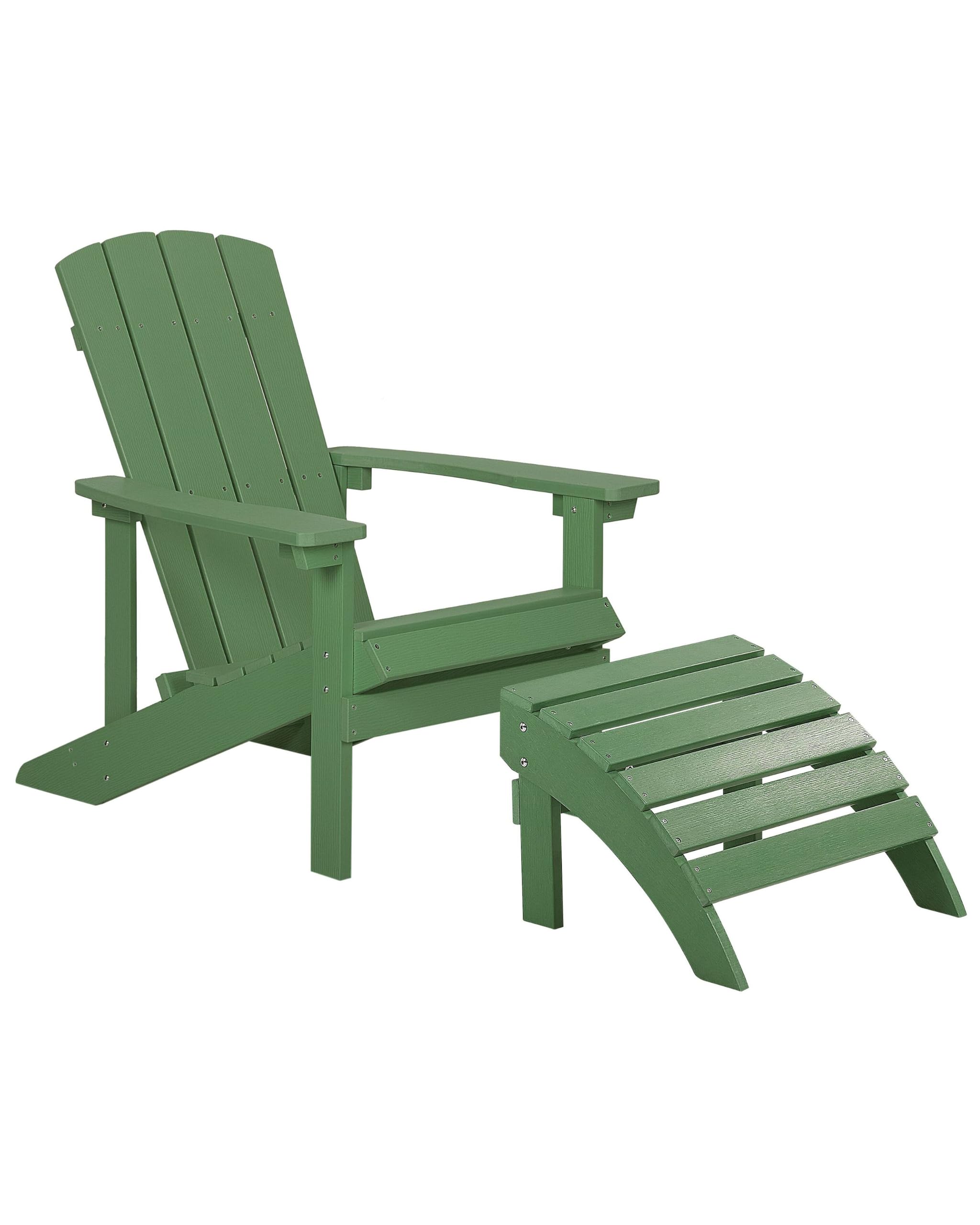 Beliani Chair with Footrest Garden Chairs Green Plastic Wood With Backrest, Adirondack