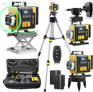Geevorks Laser Wasserwaage 4D Kreuzlinienlaser Profi-Set | 16 Linien Selbstnivellierend, 25m Reichweite mit Stativ | 2 * 2400mAh Akku + Fernbedienung & Wandhalterung IP54