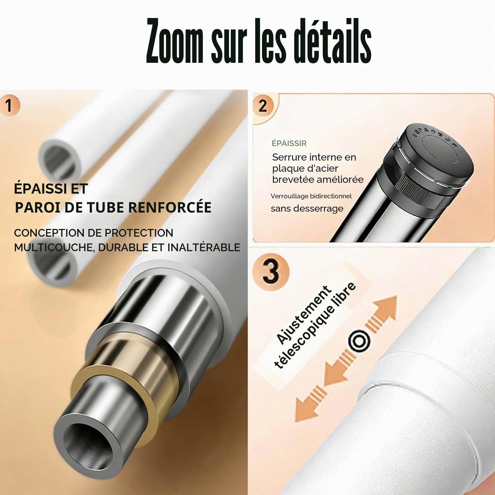 Tringle de Rideau de Douche Sans Percage 40-500 cm Tringle de Douche Acier Inoxydable Tringle Télescopique Extensible pour Salle de Bain, Fenêtre, Porte, Penderie(Black,3.6-4.5m)